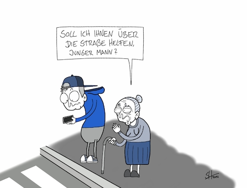 Cartoon: Smombi (medium) by SteffenHuberCartoons tagged smartphone,handy,jugend,jugendliche,oma,smombie,straße,digitalisierung,socialmedia