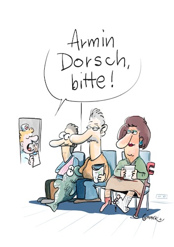 Cartoon: Armin Barsch bitte (medium) by GYMMICK tagged arm,barsch,wartezimmer,arzt