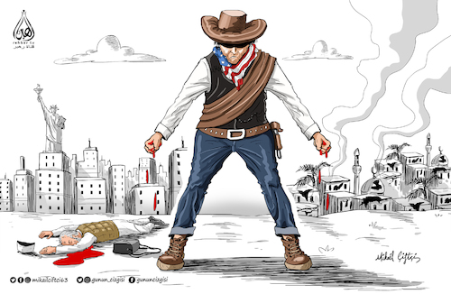 Cartoon: US Barbarianism is everywhere .. (medium) by Mikail Ciftci tagged us,muslim,islam,cartoon,politican,mikail