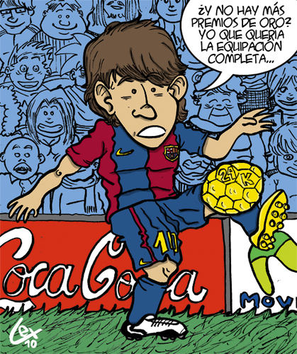 Cartoon: Lionel Messi Balon de Oro 2010. (medium) by lexgromiko tagged lionel,messi,balon,oro,2010,barcelona