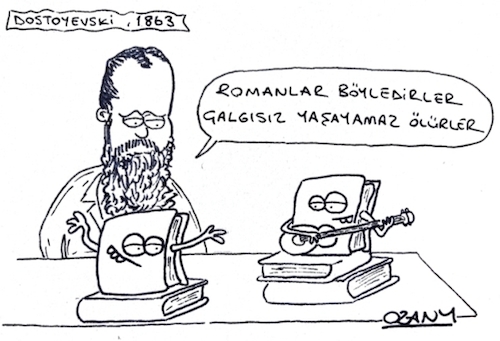 Cartoon: Dostoyevski (medium) by ozanootrac tagged dostoyevski,roman,yazar,edebiyat,kitap,karikatür