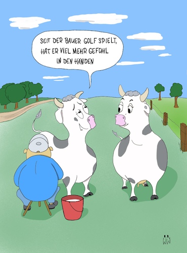 Cartoon: Gefühl in den Händen (medium) by WiesenWerner tagged golf,bauer,kühe,melken,gefühl