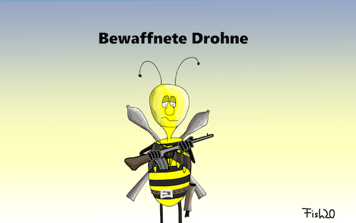 Cartoon: bewaffnete Drohne (medium) by Fish tagged bundeswehr,waffen,bewaffnet,drohne,militär,biene,insekten,verteidigung,verteidigungsminsterium,annegret,kramp,karrenbauer,cdu,csu