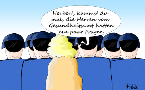 Cartoon: Häusliche Kontrollen (medium) by Fish tagged kontrolle,corona,regelen,verbote,lock,down,karl,lauterbach,merkel,gesundheitsamt,polizei
