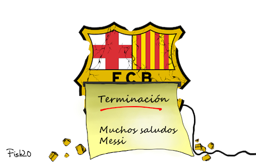 Cartoon: Messi kündigt per Fax (medium) by Fish tagged fussball,lionel,messi,weltfussballer,kündigung,fax,faxgerät,spanien,fc,barcelone