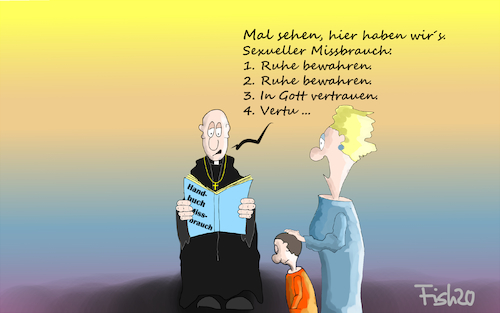Cartoon: Missbrauch Handbuch (medium) by Fish tagged vatikan,papst,missbrauch,jungendliche,handbuch,prister,pastor,eltern,mutter,katholisch,kirche