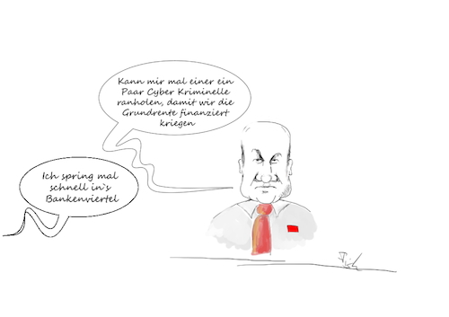 Cartoon: Olaf und die Cyber Kriminellen (medium) by Fish tagged steuern,finanzen,olaf,scholz,grundrente,banken