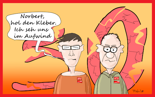 Cartoon: SPD im Aufwind (medium) by Fish tagged cdu,spd,norbert,walter,borjans,saskia,esken,groko,neuwahlen,thüringen,machtkampf,parteivorsitz,aufwind,kleber