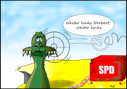 Cartoon: SPD vor dem Abgrund (medium) by Fish tagged spd,groko,walter,borjans,saskia,esken,koalition,parteitag,bruch