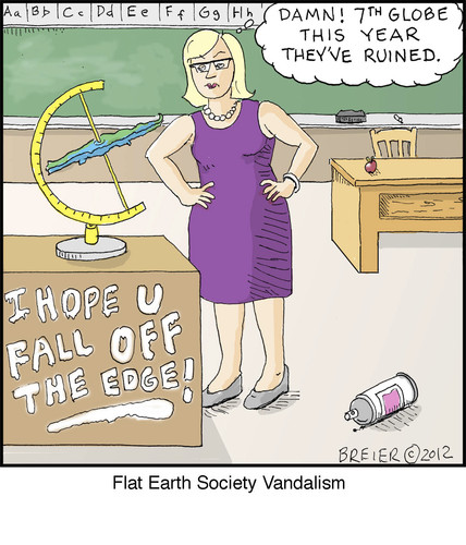 Cartoon: Flat Earth (medium) by noodles tagged flat,earth,vandalism,teacher,school,globe