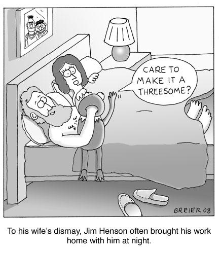 Cartoon: kermit threesome (medium) by noodles tagged kermit,jim,hensom,cartoon,bedroom