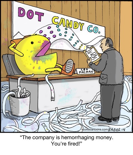 Cartoon: Pac-Man CEO (medium) by noodles tagged pac,man,arcade,game,dot,candy,business,firing