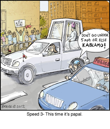 Cartoon: Speed 3 (medium) by noodles tagged speed,movies,popemobile,pope,bomb,noodles