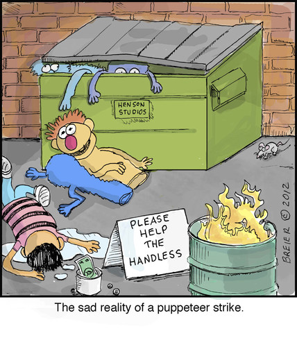Cartoon: Strike (medium) by noodles tagged muppets,homeless,strike,puppeteer,jim,henson