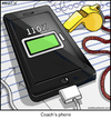 Cartoon: Coachs Phone (small) by noodles tagged cell,phone,sports,110,percent,charging,charger,coach