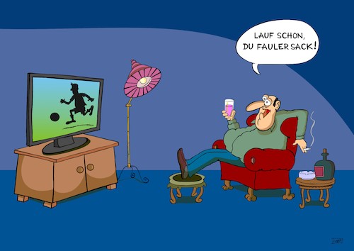 Cartoon: Fauler Sack (medium) by Pinella tagged fußball,fan,fernsehn
