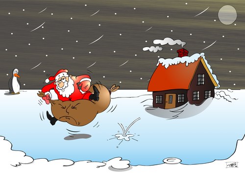 Cartoon: Sackhüpfer (medium) by Pinella tagged stress,lärm,fest,weihnachtsmann,weihnachten