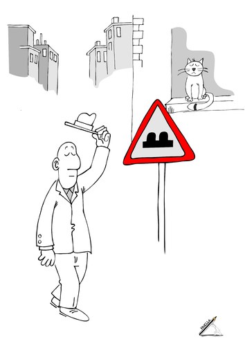 Cartoon: sign (medium) by Pinella tagged hut,katze,schild