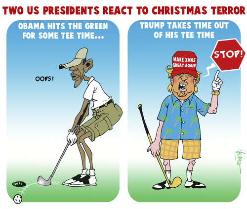 Cartoon: Christmas Terror Tee Time (medium) by NEM0 tagged berlin,germany,terror,christmas,truck,attack,obama,trump,us,golf,nemo,nem0,berlin,germany,terror,christmas,truck,attack,obama,trump,us,golf,nemo,nem0