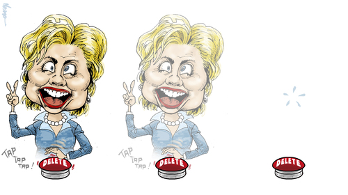 Cartoon: How Hillary Deleted Herself (medium) by NEM0 tagged hillary,clinton,us,elections,democrat,deleted,emails,scandal,deletegate,hillary,clinton,us,elections,democrat,deleted,emails,scandal,deletegate