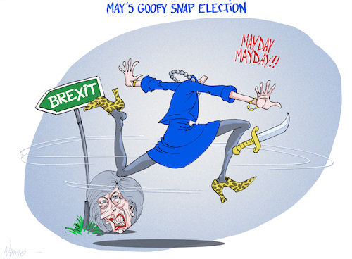 Cartoon: May Day (medium) by NEM0 tagged theresa,may,goofy,snap,election,uk,england,brexit,fail,running,headless,knife,nem0,theresa,may,goofy,snap,election,uk,england,brexit,fail,running,headless,knife,nem0