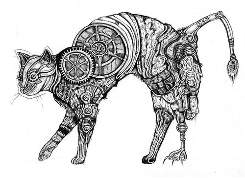 Cartoon: cat (medium) by Battlestar tagged cat,tiere,animals,illustration,katze,mechaniccs,mechanik,natur,nature,technik