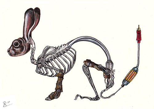 Cartoon: fiction rabbit (medium) by Battlestar tagged fiction,illustration,drawing,rabbit,hase,tiere,animals,skeleton,skelett,nature,natur