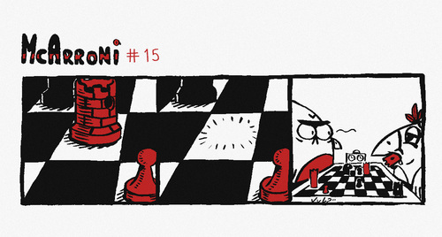 Cartoon: McArroni nro. 15 (medium) by julianloa tagged mcarroni,bird,chess,friend,fool