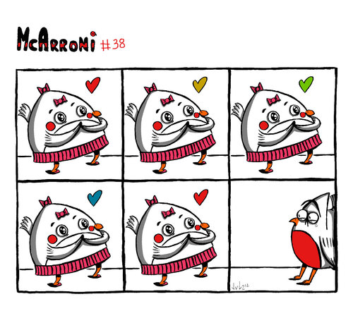 Cartoon: McArroni nro. 38 (medium) by julianloa tagged mcarroni,bird,love,filipa,fear