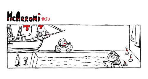 Cartoon: McArroni nro. 50 (medium) by julianloa tagged mcarroni,amadeo,elma,bath,caravel,ship