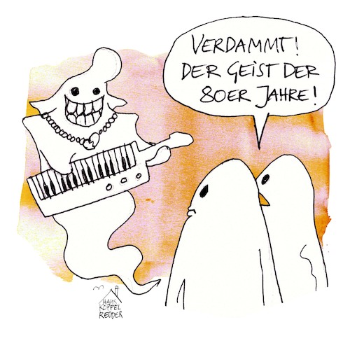 Cartoon: 80er Jahre (medium) by Koppelredder tagged geist,80er,80erjahre,popmusik,fokuhila,schulterpolster,keyboard,moderntalking,geist,80er,80erjahre,popmusik,fokuhila,schulterpolster,keyboard,moderntalking