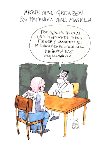 Cartoon: Ärzte ohne Grenzen (medium) by Koppelredder tagged arzt,ärzte,patient,maske,corona,covid19,pandemie,coronaleugner,querdenker,fieber,husten,symptome,arzt,ärzte,patient,maske,corona,covid19,pandemie,coronaleugner,querdenker,fieber,husten,symptome