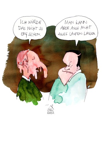 Cartoon: Auslauf (medium) by Koppelredder tagged auslauf,laissezfaire,antiautoritäreerziehung,autoritäreerziehung,erziehung,strenge,engstirnigkeit,sturheit,perspektiven,weltanschauung,debatte,auslauf,laissezfaire,antiautoritäreerziehung,autoritäreerziehung,erziehung,strenge,engstirnigkeit,sturheit,perspektiven,weltanschauung,debatte