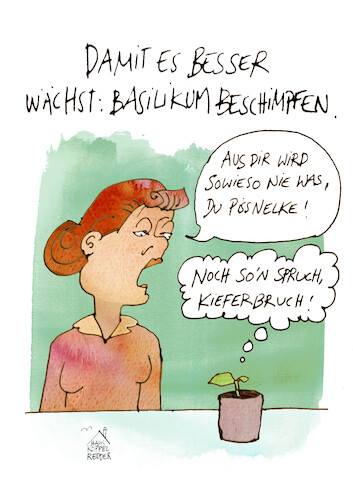 Cartoon: Basilikum (medium) by Koppelredder tagged basilikum,gewürze,pflanzen,wachstum,sprechen,schimpfen,küche,basilikum,gewürze,pflanzen,wachstum,sprechen,schimpfen,küche