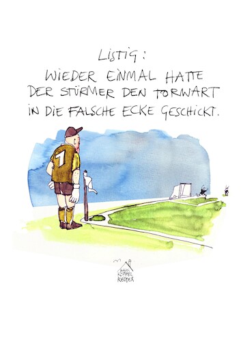 Cartoon: Ecke (medium) by Koppelredder tagged ecke,falscheecke,stürmer,torwart,fussball,tor,list,ecke,falscheecke,stürmer,torwart,fussball,tor,list