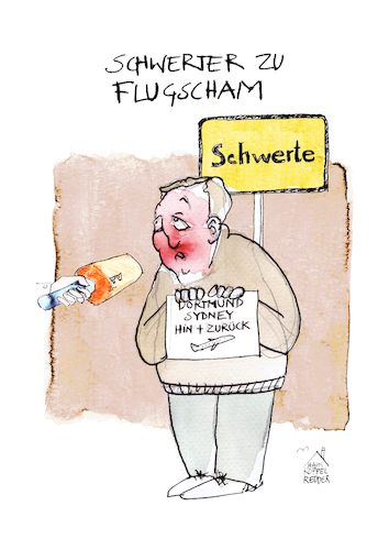 Cartoon: Flugscham (medium) by Koppelredder tagged flugscham,flugverkehr,flugticket,dortmund,sidney,schwerter,pflugscharen,umwelt,kerosin,scham,schwerte,flughafen,interview,flugscham,flugverkehr,flugticket,dortmund,sidney,schwerter,pflugscharen,umwelt,kerosin,scham,schwerte,flughafen,interview