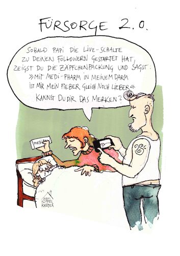 Cartoon: Fürsorge (medium) by Koppelredder tagged fürsorge,eltern,kinder,youtube,socialmedia,influencer,follower,werbung,neoliberalismus,krankheit,fieber,karriere,förderung,fürsorge,eltern,kinder,youtube,socialmedia,influencer,follower,werbung,neoliberalismus,krankheit,fieber,karriere,förderung