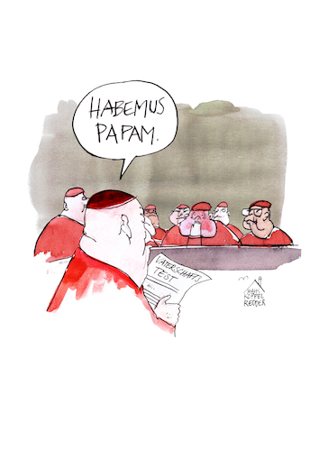 Cartoon: Habemus Papam (medium) by Koppelredder tagged papstwahl,kardinäle,rom,vatikan,habemuspapam,vaterschaft,vaterschaftstest,katholischekirche,katholizismus,missbrauch,zölibat,papstwahl,kardinäle,rom,vatikan,habemuspapam,vaterschaft,vaterschaftstest,katholischekirche,katholizismus,missbrauch,zölibat