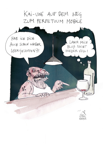 Cartoon: Perpetuum Mobile (medium) by Koppelredder tagged rausch,suff,alkohol,perpetuummobile,wein,leer,voll,rausch,suff,alkohol,perpetuummobile,wein,leer,voll