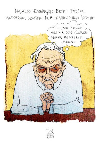 Cartoon: Ratzinger (medium) by Koppelredder tagged missbrauch,katholischekirche,ratzinger,papst,vatikan,gutachten,missbrauch,katholischekirche,ratzinger,papst,vatikan,gutachten