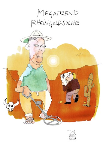 Cartoon: Rheingold (medium) by Koppelredder tagged rhein,dürre,wagner,nibelungen,ringdernibelungen,mythos,gold,schatz,trockenheit,klimawandel,schatzsuche,rhein,dürre,wagner,nibelungen,ringdernibelungen,mythos,gold,schatz,trockenheit,klimawandel,schatzsuche