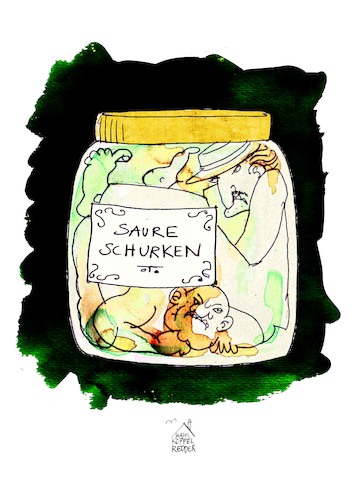 Cartoon: Saure Schurken (medium) by Koppelredder tagged schurken,halunken,verbrecher,kriminelle,gurken,sauregurken,spreewald,schurken,halunken,verbrecher,kriminelle,gurken,sauregurken,spreewald