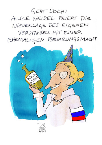 Cartoon: Weidel (medium) by Koppelredder tagged weidel,aliceweidel,afd,russland,kriegsende,nazideutschland,gedenken,sieg,niederlage,hitler,sommerinterview,krim,krimsekt,putin,besatzungsmacht,verstand,weidel,aliceweidel,afd,russland,kriegsende,nazideutschland,gedenken,sieg,niederlage,hitler,sommerinterview,krim,krimsekt,putin,besatzungsmacht,verstand