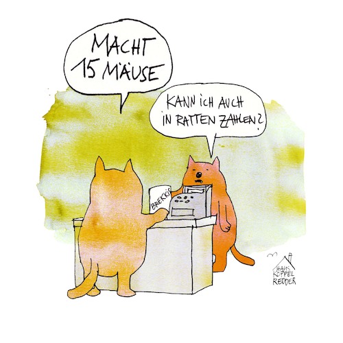 Cartoon: Zahlung (medium) by Koppelredder tagged katze,maus,ratte,zahlung,handel,verkauf,raten,katze,maus,ratte,zahlung,handel,verkauf,raten