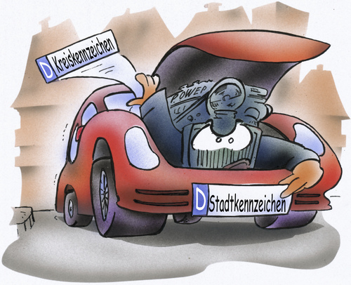 Cartoon: alte Autokennzeichen (medium) by HSB-Cartoon tagged auto,strasse,straße,kennzeichen,nummerschild,stadt,kreis,politik,motor,airbrush,hsb,auto,strasse,straße,nummerschild,stadt,motor