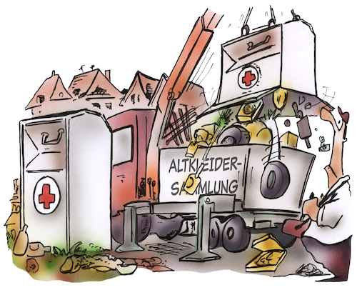 Cartoon: Altkleidersammlung (medium) by HSB-Cartoon tagged altkleidersammlung,drk,johaniter,müllsammelstelle,altkleider,deutscherotekreuz,kleidung,schuhe,wohltätigkeit,container,altkleidersammlung,drk,johaniter,müllsammelstelle,altkleider,deutscherotekreuz,kleidung,schuhe,wohltätigkeit,container