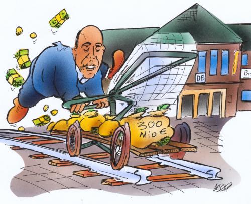 Cartoon: Bahnsanierung (medium) by HSB-Cartoon tagged minister,bahn,tiefensee,sanierung,konjunkturpaket,konjunktur,wirtschaft
