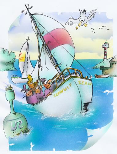 Cartoon: boat with a hole (medium) by HSB-Cartoon tagged boat,sailing,water,sea,ocean,sailingboat,harbour,ship,wasser,meer,hafen,anlegestelle,anlegen,boot,bootsfahrt,schiffsfahrt,schiffe,schiff,besatzung,wetter,unwetter,sturm,seegang