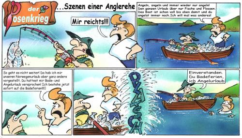 Cartoon: Comicserie Der Posenkrieg (medium) by HSB-Cartoon tagged comic,comicstrip,angler,ehe,,comic,comicstrip,angler,ehe,fischen,boot,rosenkrieg,urlaub,ferien,streit,szene,baden,schwimmen,spass