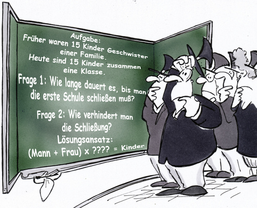 Cartoon: demographischer Wandel (medium) by HSB-Cartoon tagged schule,kinder,eltern,vater,mutter,demographie,schulentwicklung,politik,politiker,geschwister,schulpolitik,schule,eltern,demographie,schulentwicklung